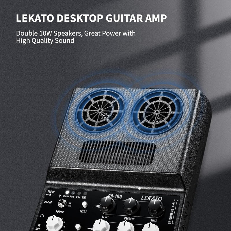 LEKATO Electric Guitar Amp, Rechargeable Guitar Amp 20W, Distortion, Delay Effect, Bluetooth, Guitar Amp Combo for Daily Practice, Travel - Image 2